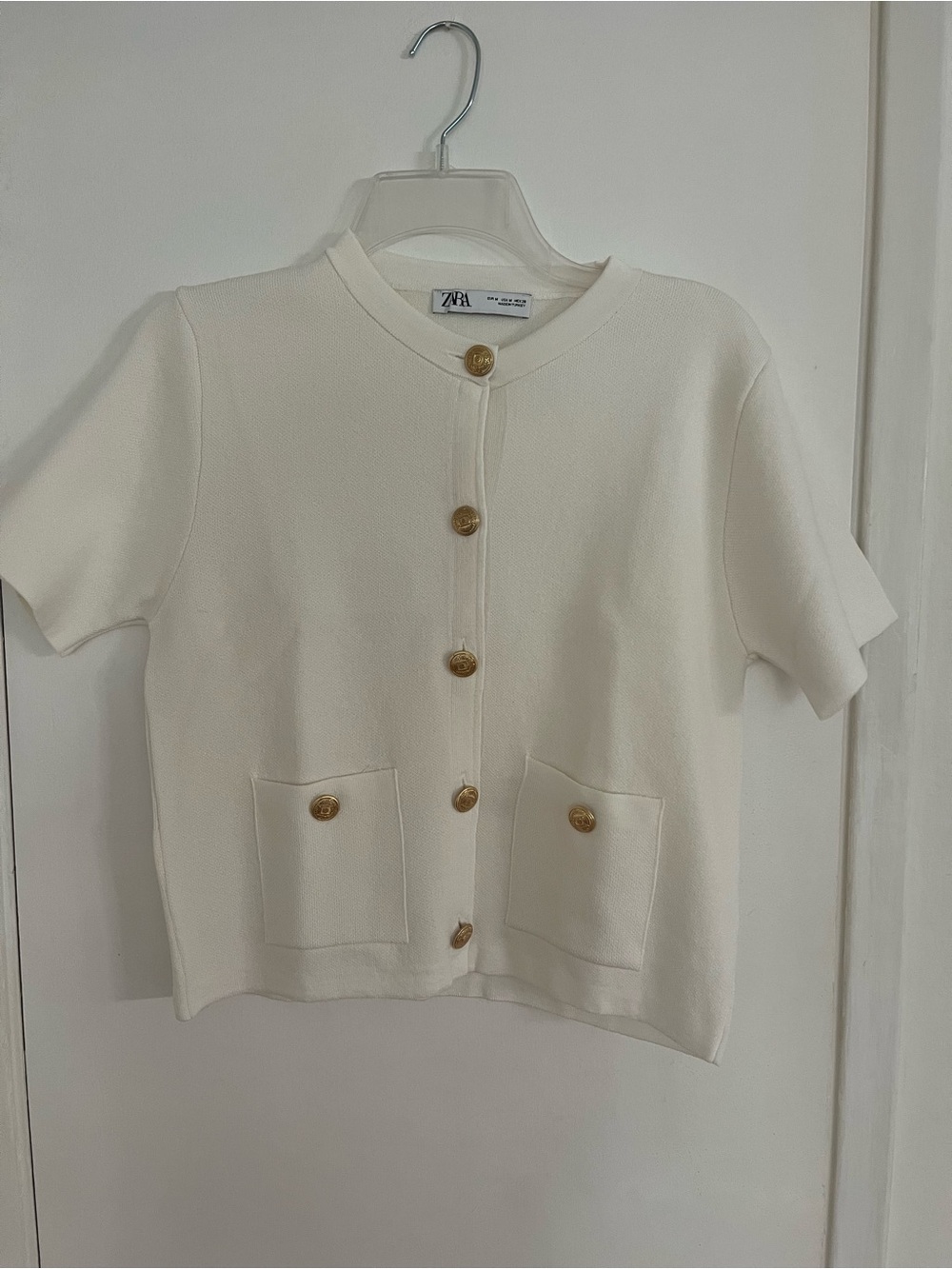 Zara Cream Short-Sleeve Cardigan with Gold Buttons